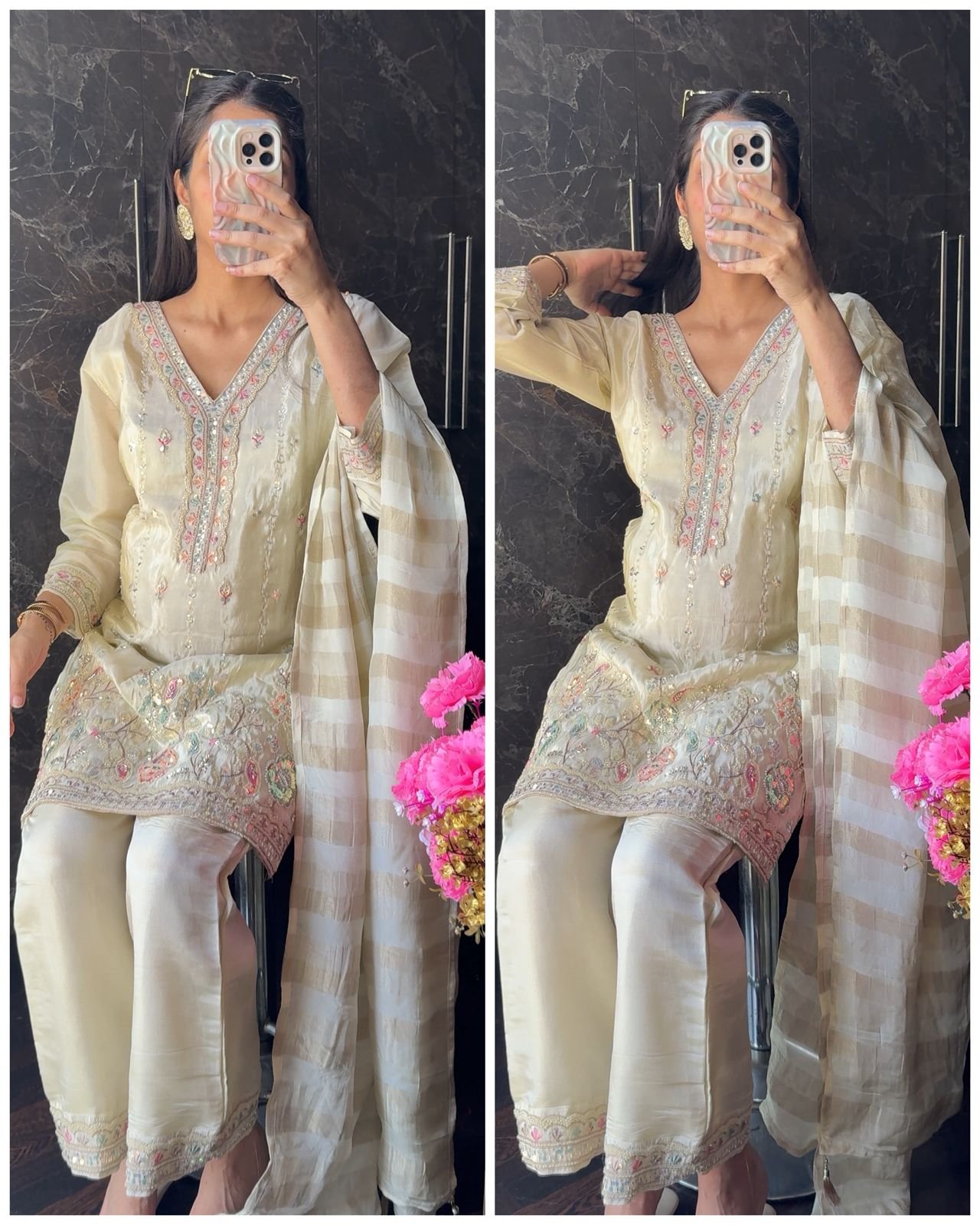 WhatsApp-Image-2026-03-08-at-19.00.40-2-1.jpeg Short Tissue Hand work Suit - Ivory - Image 1