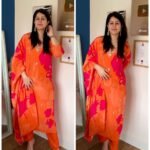 Premium Crepe V Neck Suit - Orange