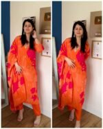 Premium Crepe V Neck Suit - Orange