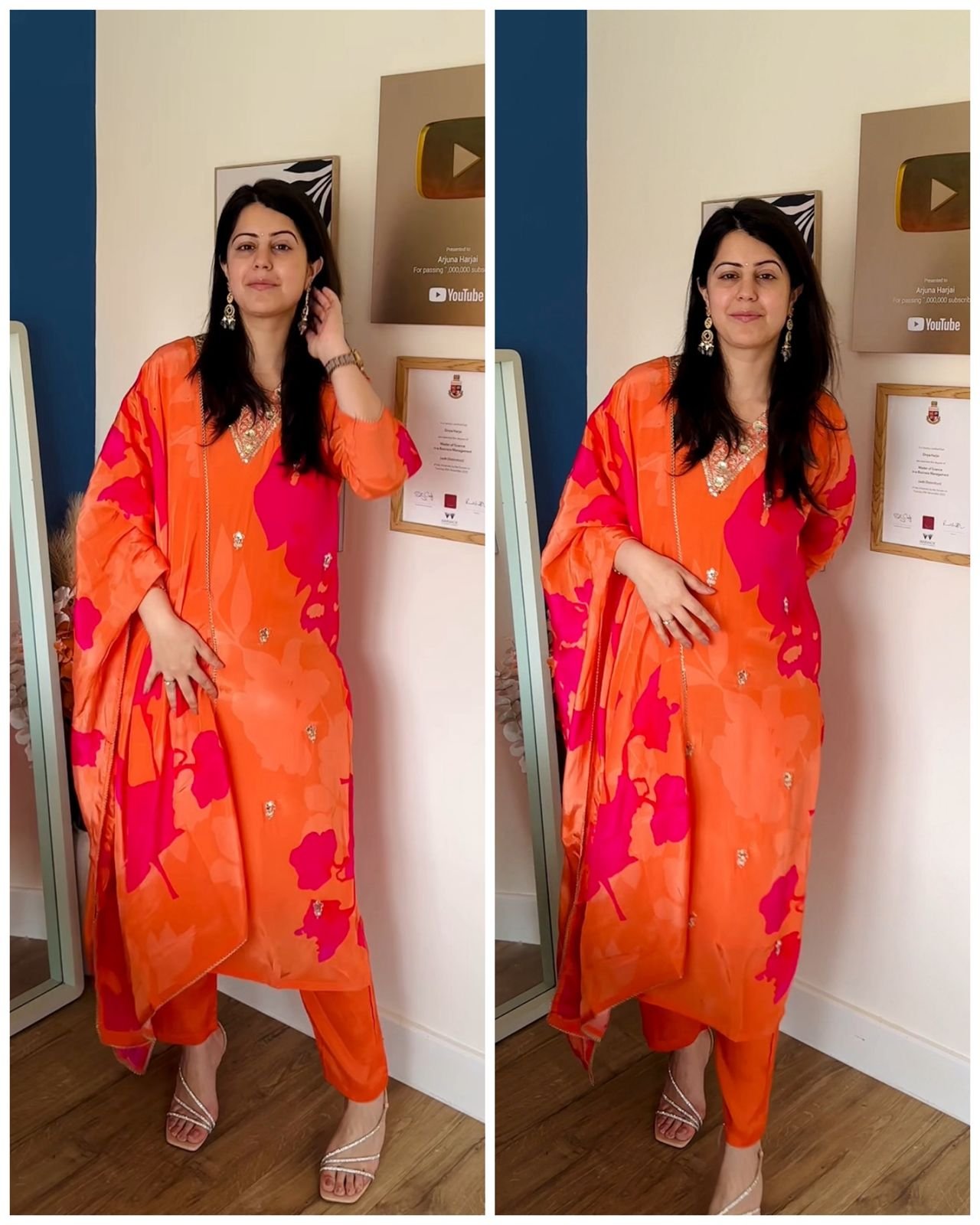WhatsApp-Image-2026-03-14-at-18.51.09-1.jpeg Premium Crepe V Neck Suit - Orange - Image 1