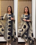 Polka Dot Viral Cotton Suit -Black
