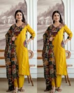 Premium Ajrakh Cotton Pocket Suits - Mustard
