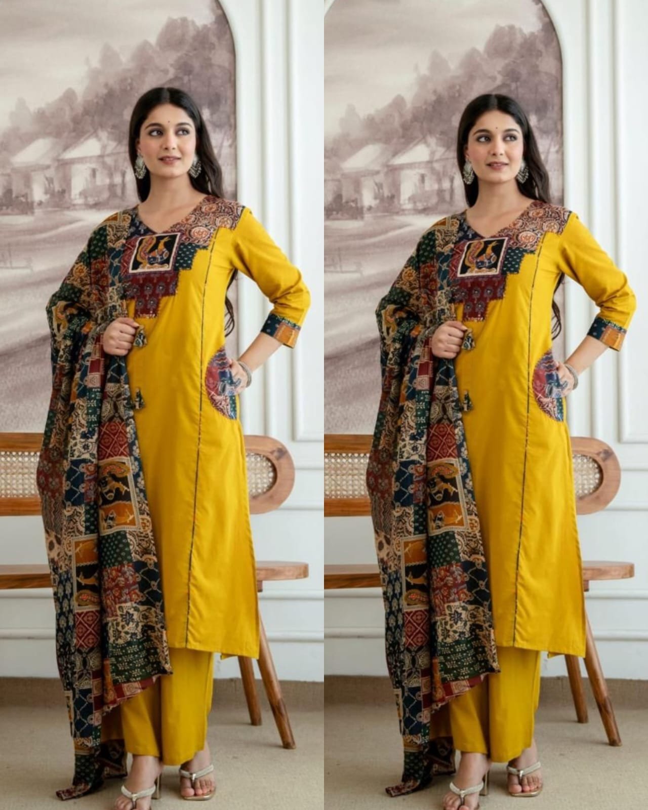 WhatsApp-Image-2026-03-24-at-17.54.41-1.jpeg Premium Ajrakh Cotton Pocket Suits - Mustard - Image 1