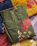 Premium Cotton Embroidered Suit - Olive Green
