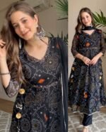 Premium Chiffon Bandhej Anarkali - black - Image 2