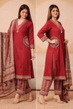 Stylish Embroidered Cotton Pocket suits -Maroon - Image 2