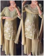 Premium Chinnon Hand Work Suit - Pistachio Green - Image 2