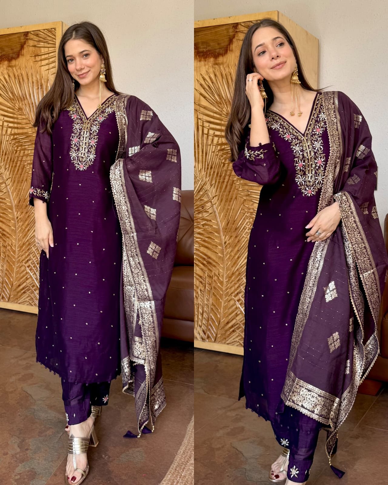 WhatsApp-Image-2026-04-21-at-11.32.05-1.jpeg Premium Dola Silk Hand work Suit -wine - Image 1