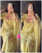 Premium Embroidered Mul Chanderi Set - lemon