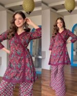 Premium Cotton Angarakha Coord - wine