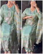 Premium Zardoshi Hand work Suit - Green - Image 2