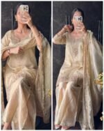 Pure Crush Tissue Hand work Suit - Gold