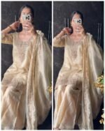 Pure Crush Tissue Hand work Suit - Gold - Image 3