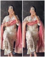 Premium Ivory Tissue Suit with Banarasi Dupatta -Pink