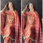Premium Jewellery theme Aline brocade silk suit - Peach