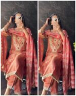 Premium Jewellery theme Aline brocade silk suit - Peach