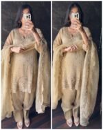 Premium Farshi Crush Tissue Hand work Suit - Gold - Image 2