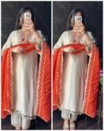 Premium Ivory Rust Silk Suit - Image 2