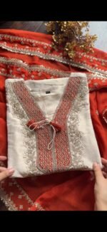 Premium Ivory Rust Silk Suit - Image 3