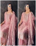 Premium Crush Tissue Embroidered Fit - Mauve Pink