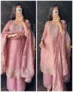 Premium Crush Tissue Embroidered Fit - Mauve Pink - Image 2