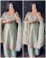 Premium Crush Tissue Embroidered Fit - Pastel light Green - Image 2