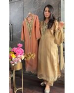 Premium Crush Tissue long Zarina Set with Potli - Peach - Image 2