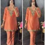 Original Glass work Crush tissue Coord - Peach