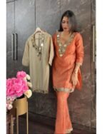 Original Glass work Crush tissue Coord - Peach - Image 2