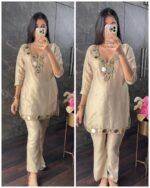 Original Glass work Crush Tissue Coord - beige