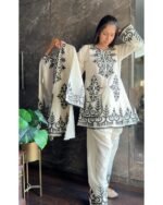 Premium FARSHI laser Cut Kora Cotton Coord - Image 3