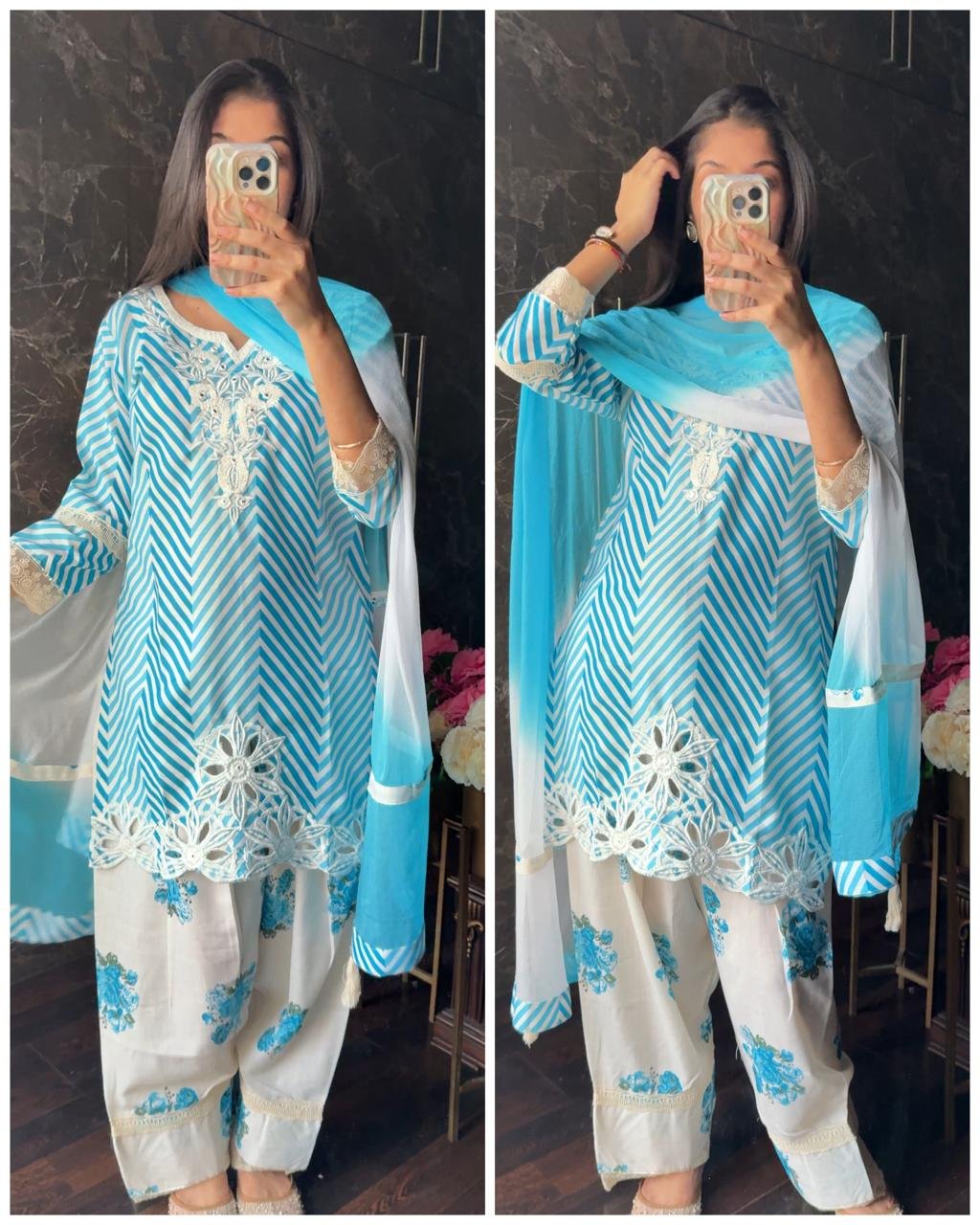 WhatsApp Image 2026-09-01 at 19.19.42 (2) Premium Cotton FARSHI floral Suit - blue - Image 1