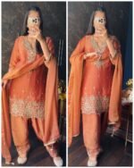 Hand work Short Farshi Crush silk Suit