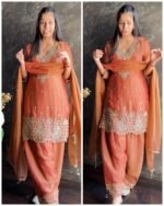 Hand work Short Farshi Crush silk Suit - Image 2