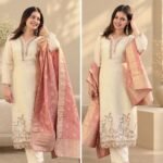 Premium Ivory Tissue Suit with Banarasi Dupatta -Pink
