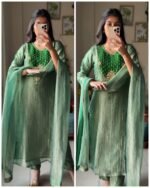 Emerald Noor – Handworked Crush Tissue 3-Piece Suit Set
