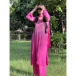Dual-toned ombre chikankari set - Hot Pink - Image 2