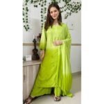 Dual-toned ombre chikankari set - Neon Green