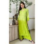 Dual-toned ombre chikankari set - Neon Green - Image 2