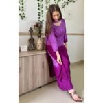 Dual-toned ombre chikankari set - Purple - Image 2