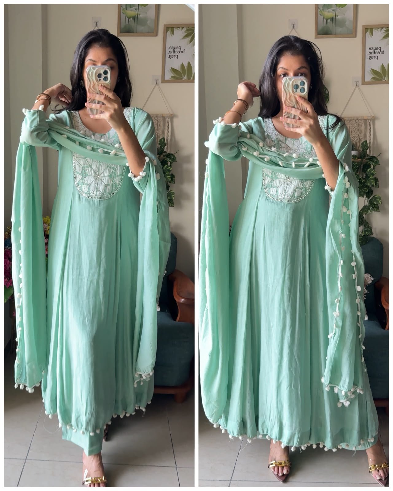 WhatsApp Image 2026-10-03 at 19.19.37 (2) Gul-e-Noor – Green Chanderi Anarkali Set - Image 1