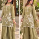 Olive Noor – Premium Chinon Embroidered Three-Piece Set