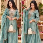 Dusty Aqua blue Kundan Set -Jewellery Neckline