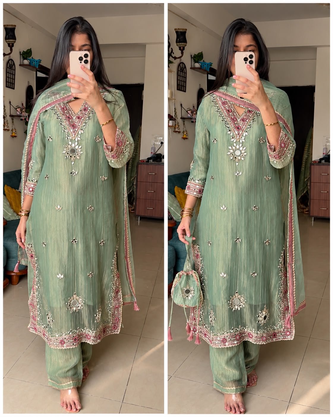 WhatsApp Image 2026-10-14 at 18.38.26 (2) Pistachio Noor – Luxury Mirrorwork 4-Piece Set - Image 1