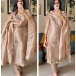 The Champagne Shehzadi-Luxury Zari Tissue 3-Piece Suit