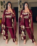 Mahira Wine -Karwa Chauth Special Premium Silk Four Piece Set