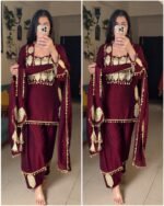Mahira Wine -Karwa Chauth Special Premium Silk Four Piece Set - Image 2
