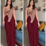 The Wine Royale – Luxury Pre-Draped Saree