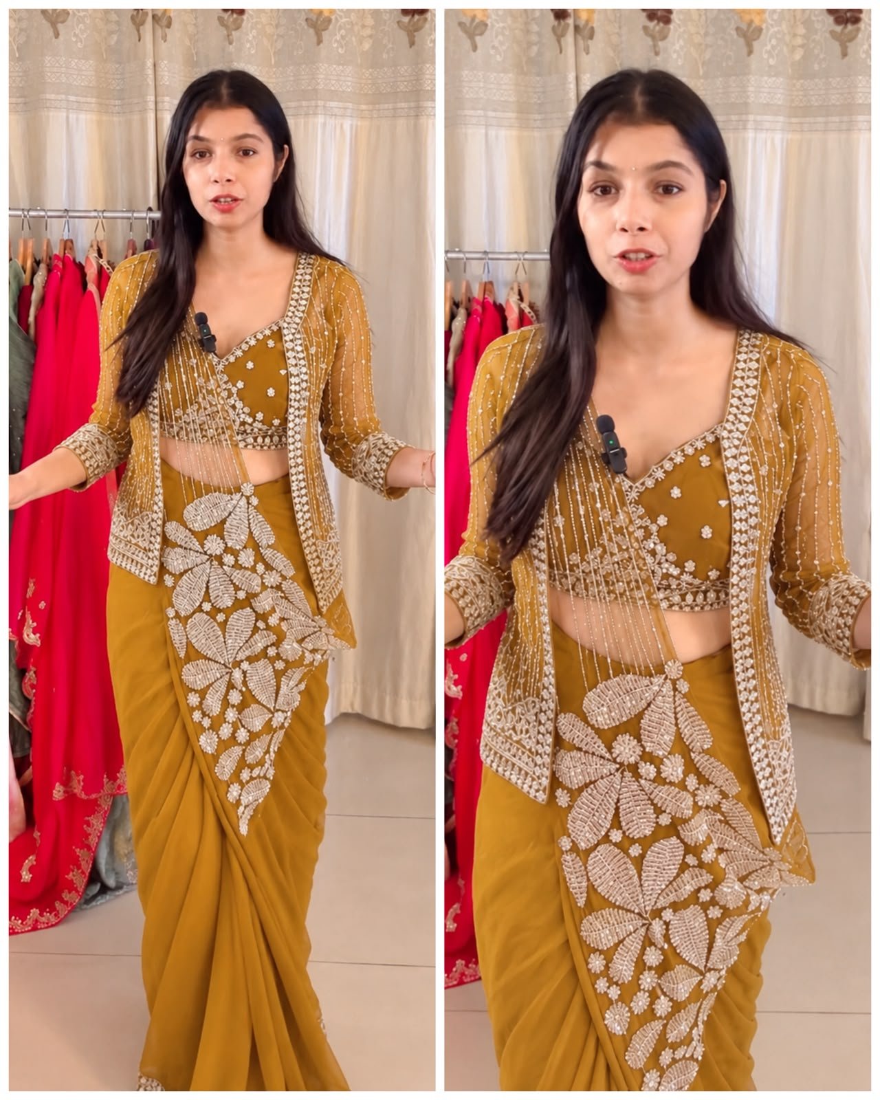 WhatsApp Image 2026-10-17 at 19.51.39 (1) The Noor-e-Zari | Premium 3-Piece Pre-Draped Jacket Saree - mustard - Image 1