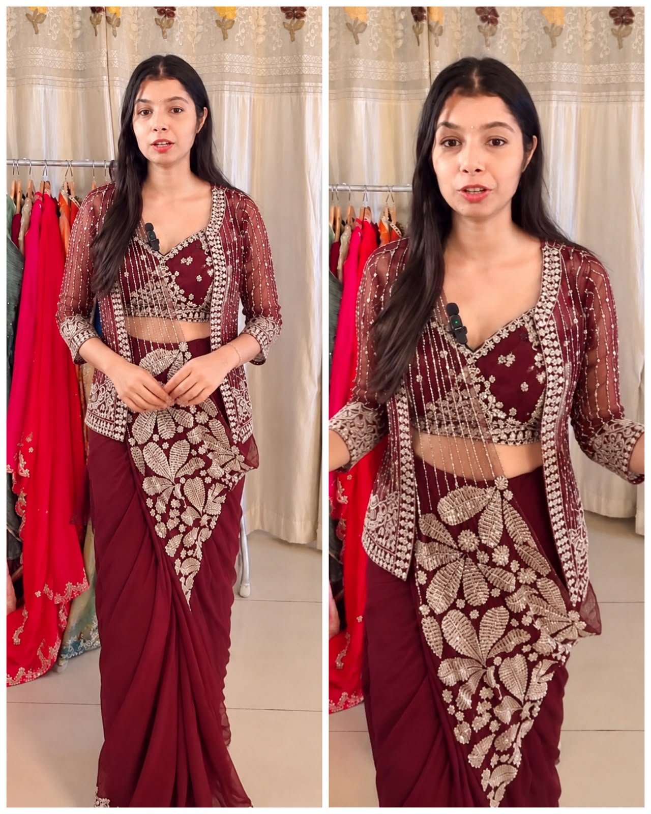 WhatsApp Image 2026-10-17 at 19.56.50 (1) The Mehrunisa Royale | Wine 3-Piece Pre-Draped Jacket Saree - Image 1